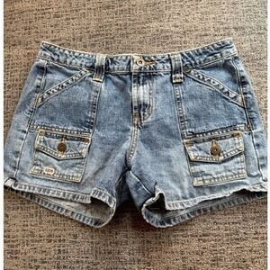 LEI Denim Cargo Shorts Women Size 9 Blue Utility Pockets